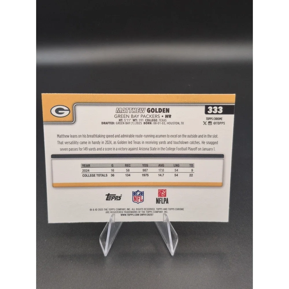 2025 Topps Chrome Matthew Golden #333 Fanatics Exclusive Logofractor (RC) SP